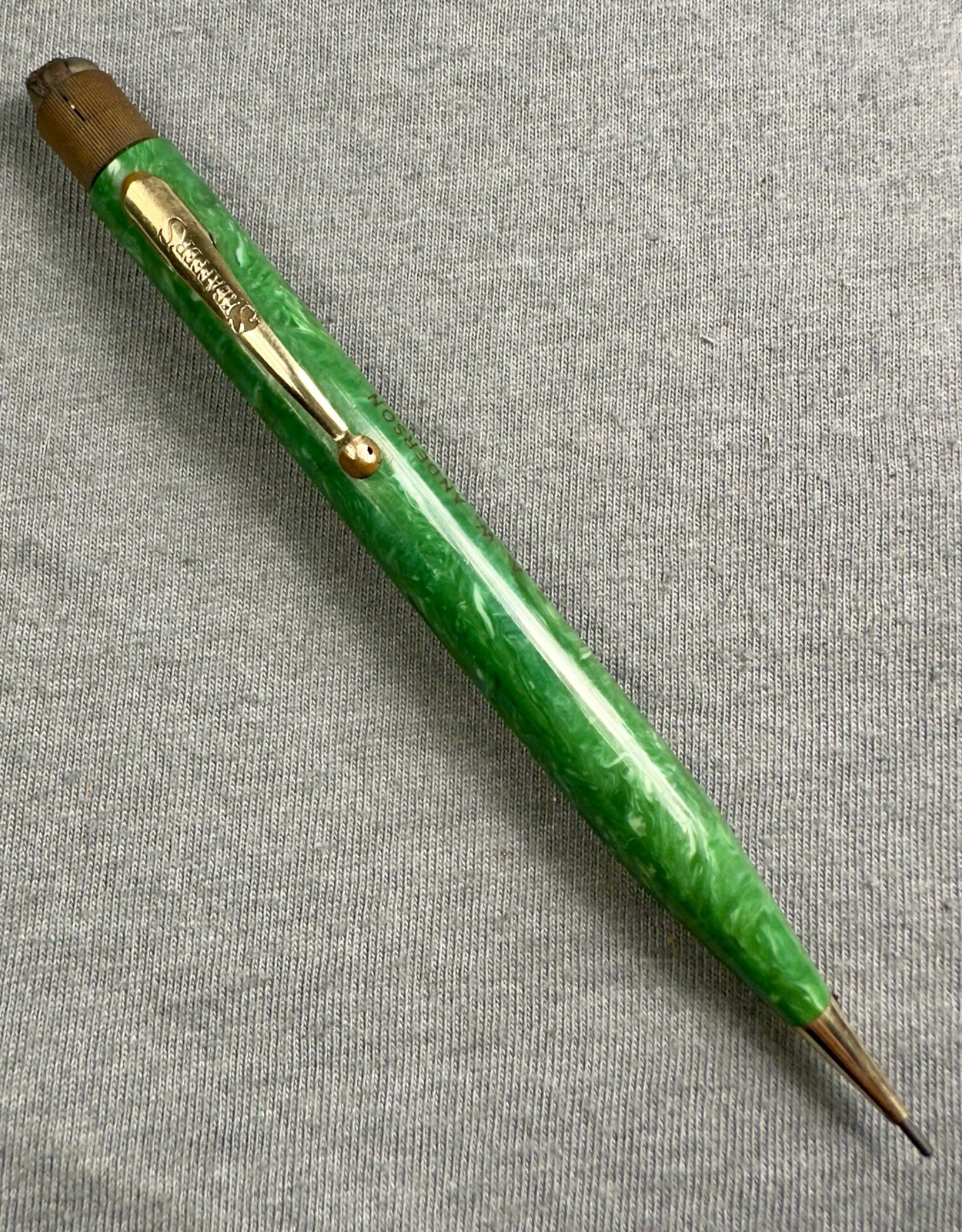 1920s Sheaffer’s Large Jade Green Lifetime Pencil Gold Filled Works Needs Crown