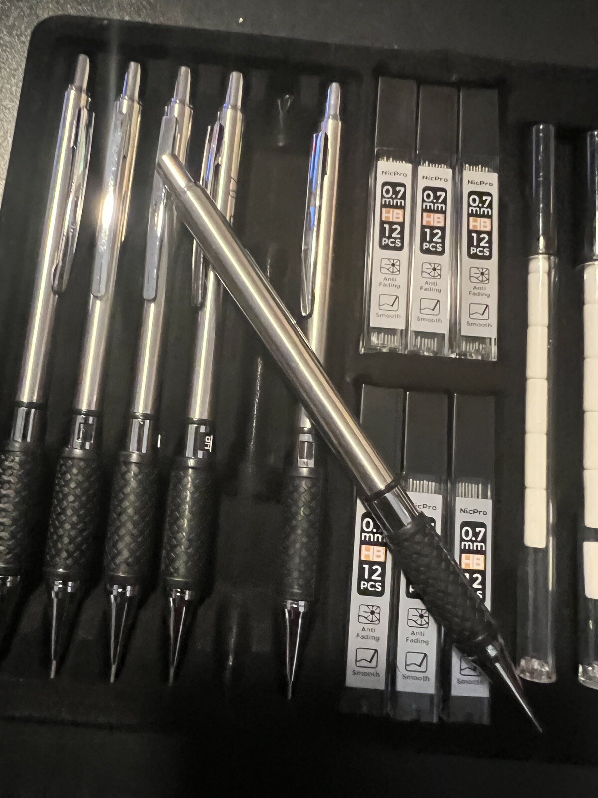 Nicpro 6 PCS Metal Mechanical Pencil Set . Refills and erasers.
