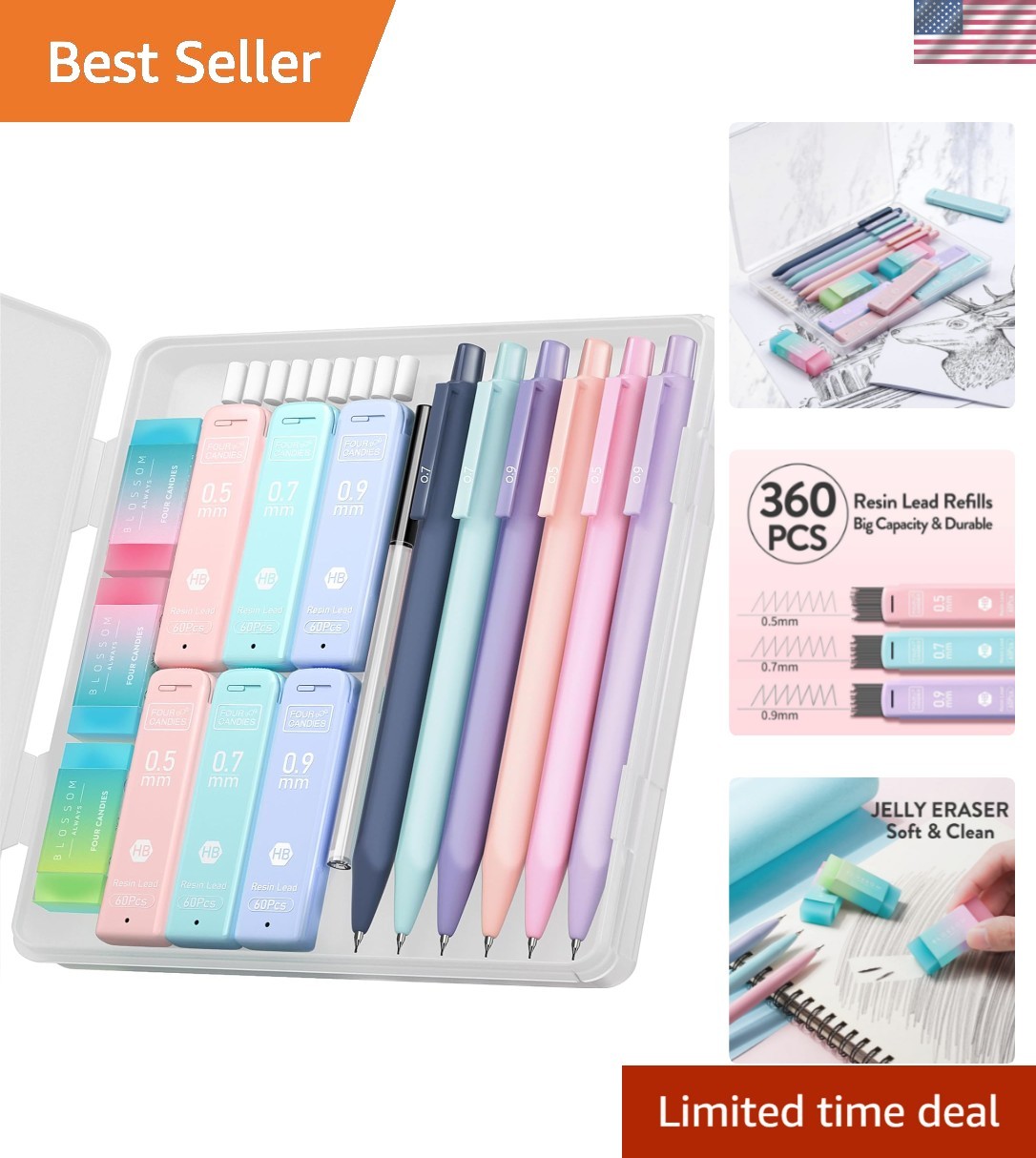 Stylish 6PCS Cute Pastel Mechanical Pencils with Ergonomic Grip for Writing