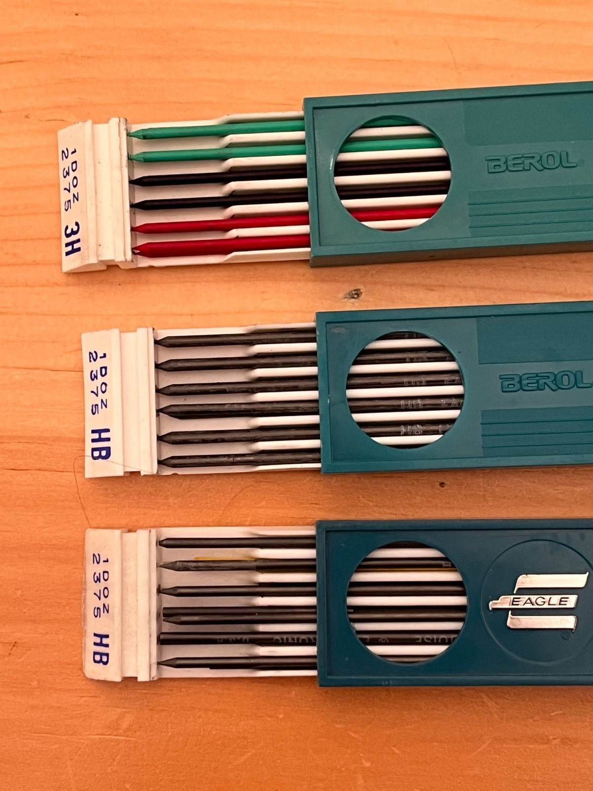 Lot of 3 Vintage Berol/Eagle Turquoise Drawing Leads Variety 3H, HB, HB – READ