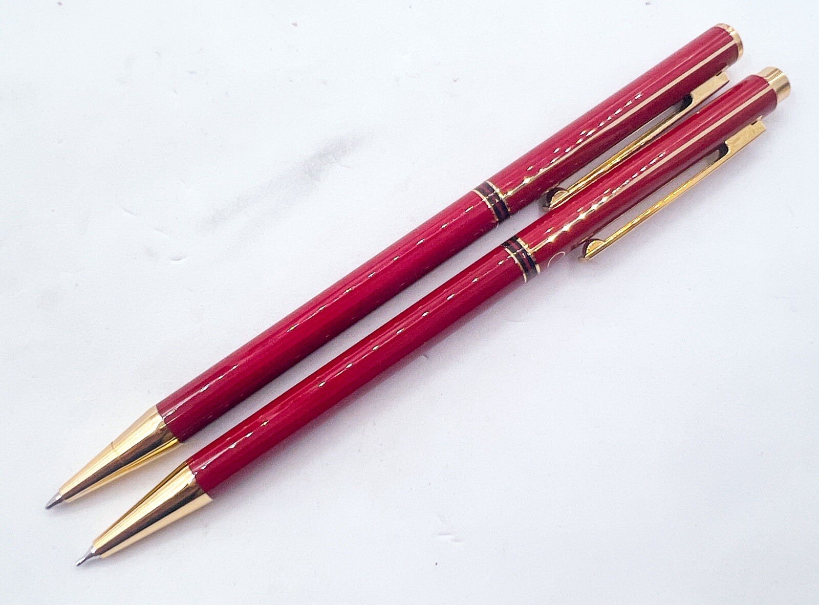 NOS Mitsubishi Made Valentino mechanical pencil Ballpoint Pen Set 22k Gold Plate