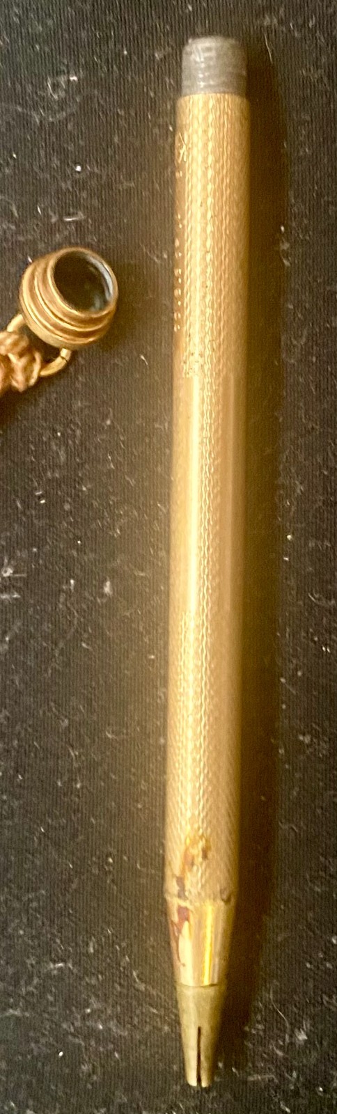 VTG FRENCH GOLD-PLATED MECHANICAL TWIST PENCIL, RING, NOT ENGRAVED c1930 g