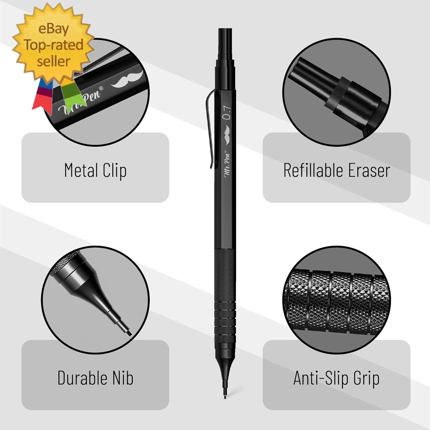 – Metal Mechanical Pencil Set with Lead Refills & Erasers, 2 Pack | 2 Sizes, 0.5