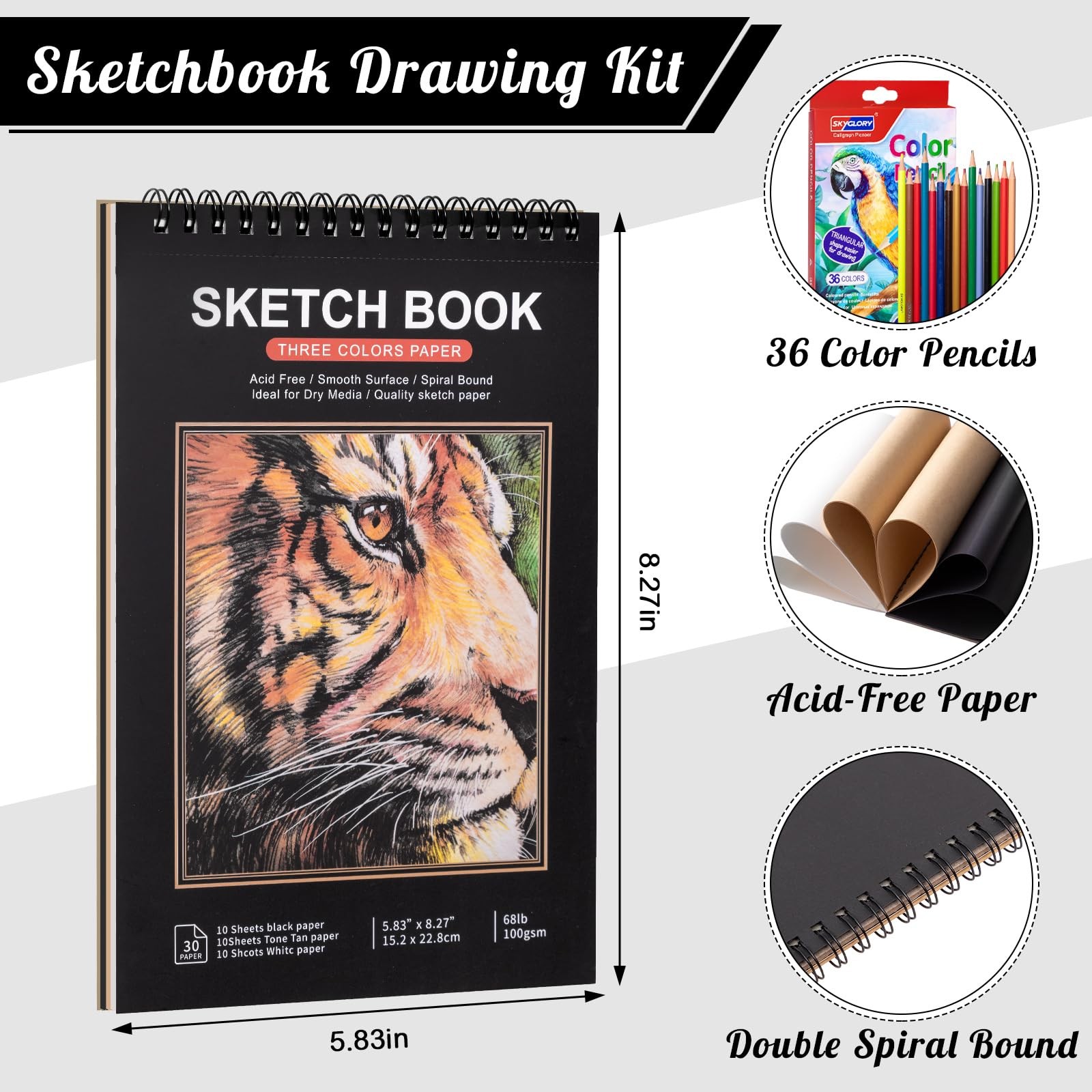 Drawing Sketchbook Kit, A5 Sketch Book with 36 5.8×8.3 inch Multicolor