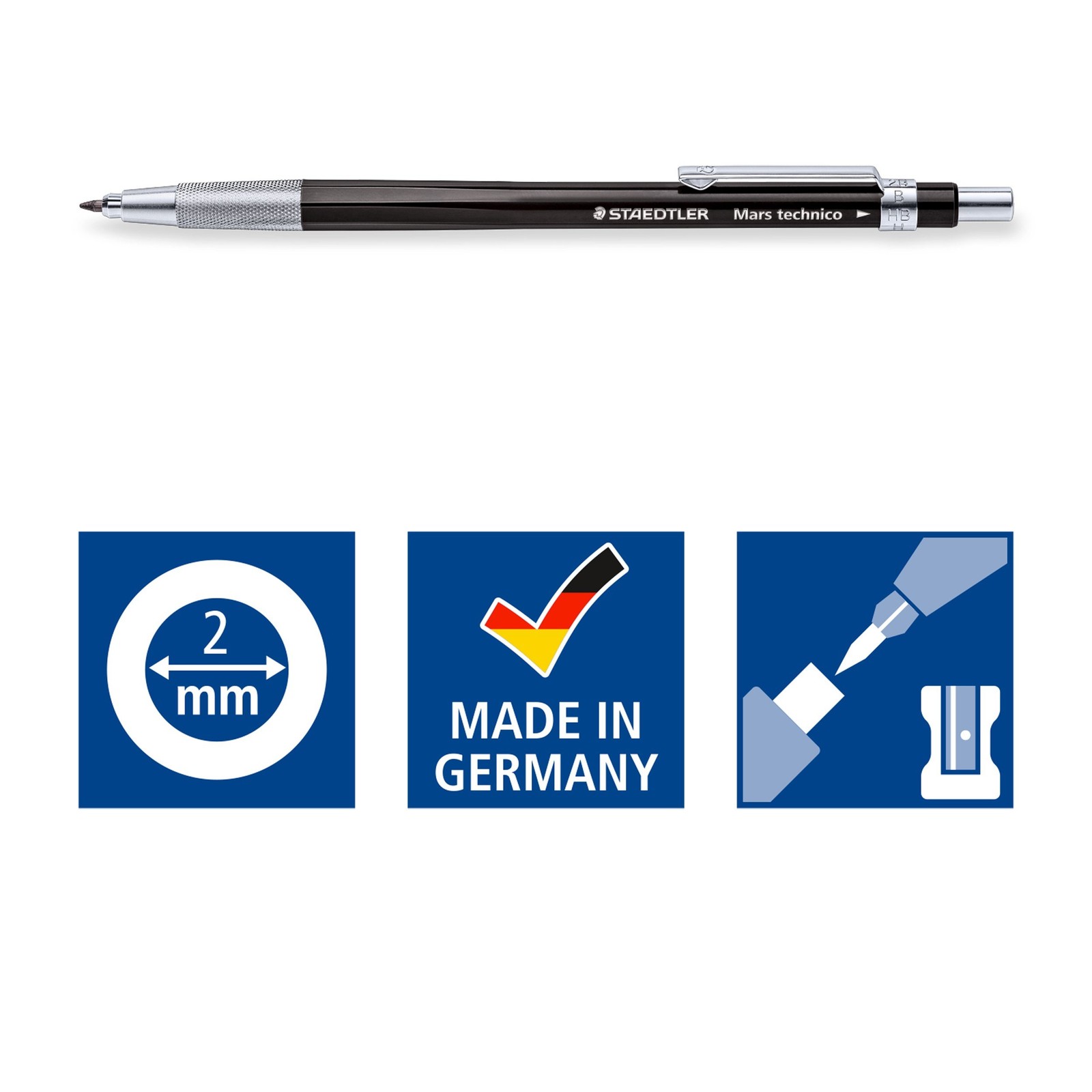Mars Technico 780 C Mechanical Pencil 2Mm Hb Lead Black Barrel With Eraser