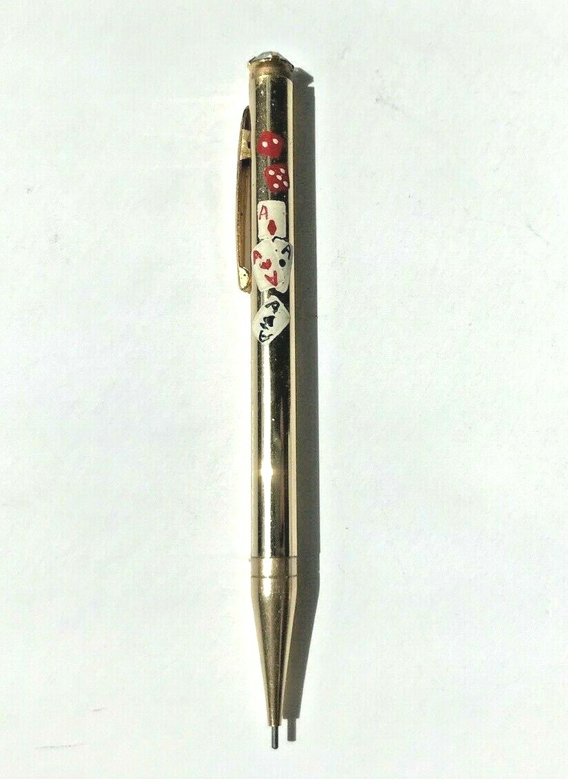 Mini working Mascot Mechanical Pencil with 4 Aces Dice Poker Cards