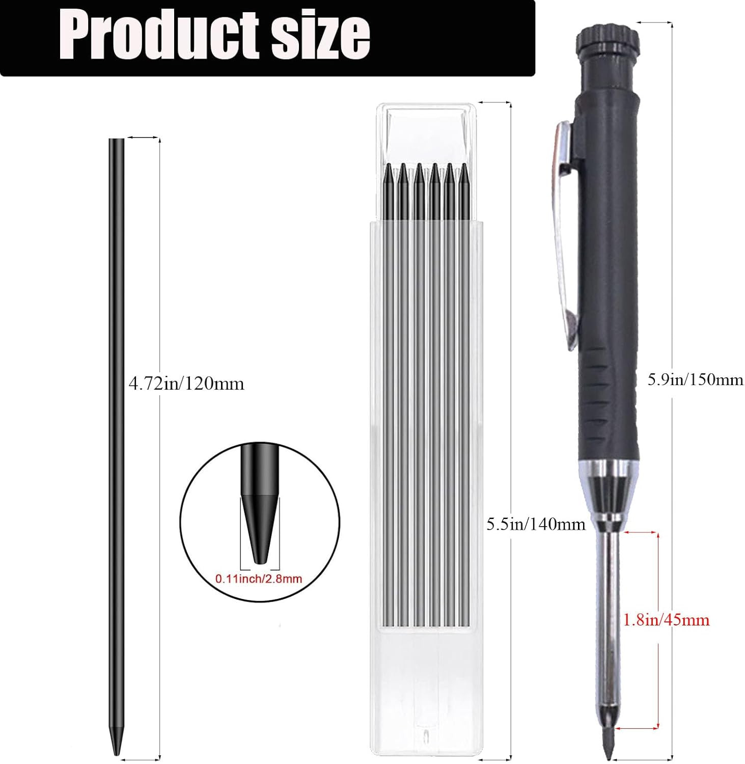 Woodworking Carpenter Pencil Kit 36 Refills 2.8mm Waterproof Lead Set