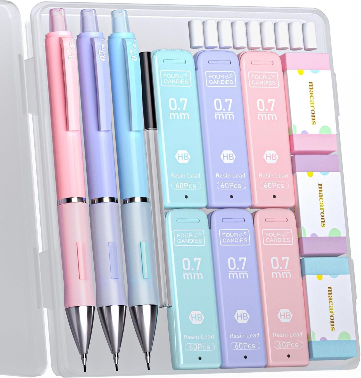 Versatile Mechanical Pencil Set with 360 Refills & Pastel Erasers for All Ages
