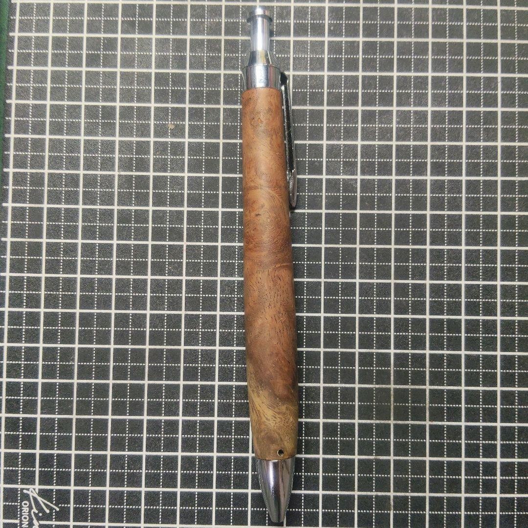 Handmade wood-shaft mechanical pencil, quince, red and white, 0.5mm, brass