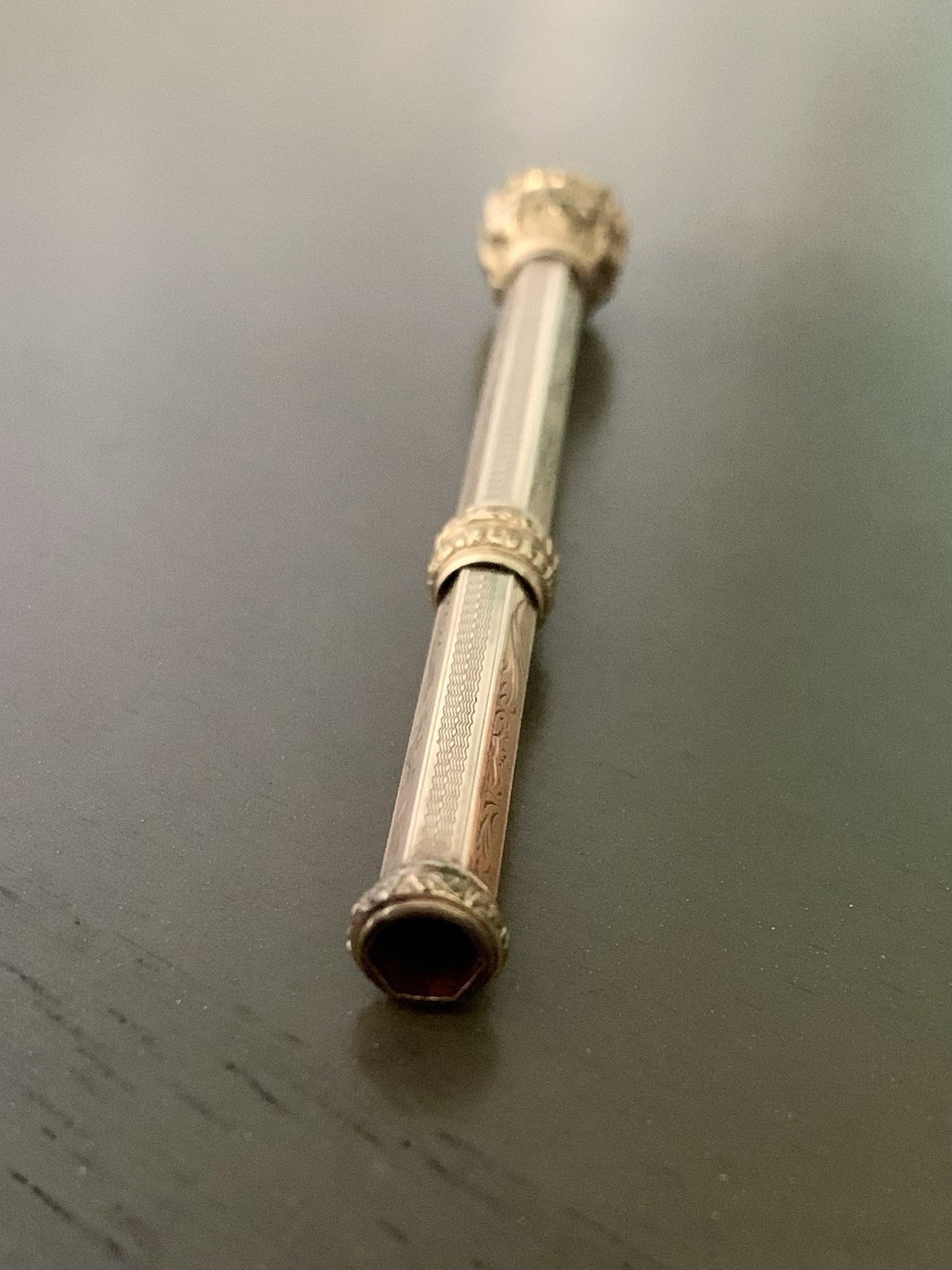 Antique Victorian Gold Filled Mechanical Pencil-Ornate W/Purple Stone Top