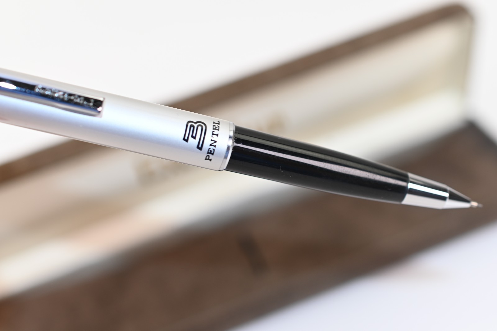 Vintage Pentel Mechanical Pencil Silver Black w Excalibur Case Working
