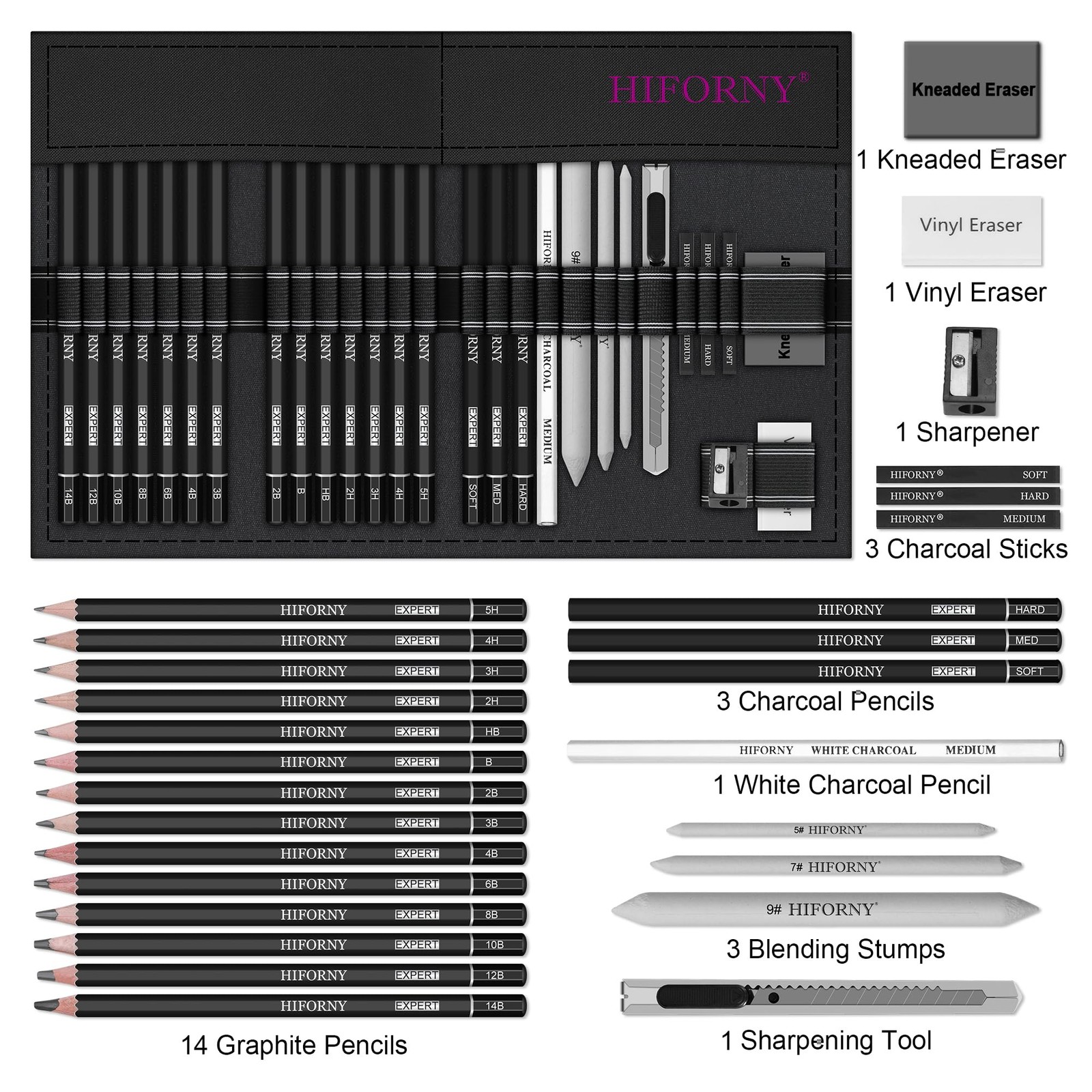 HIFORNY 28 PCS Sketching Drawing Pencil 1 Count (Pack of 28), Black