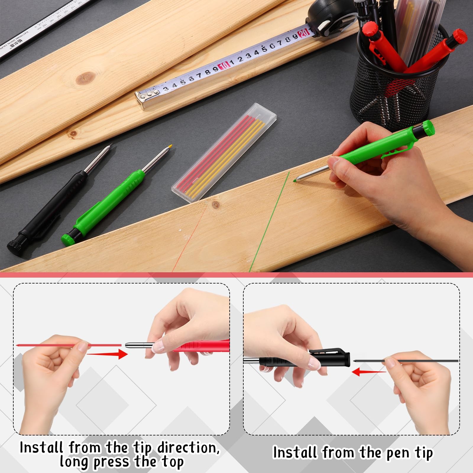 8 pack 2.8mm Mechanical Carpenter Pencils with 48 Refills, Construction Penci…