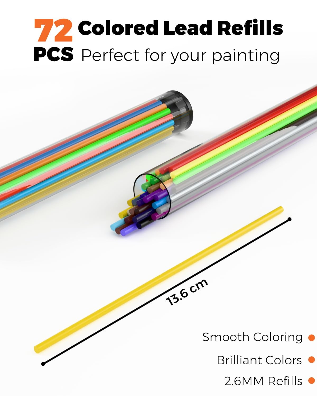 2.6mm Mechanical Colored Pencils Leads 36 Color Refills Assorted 72 PCS