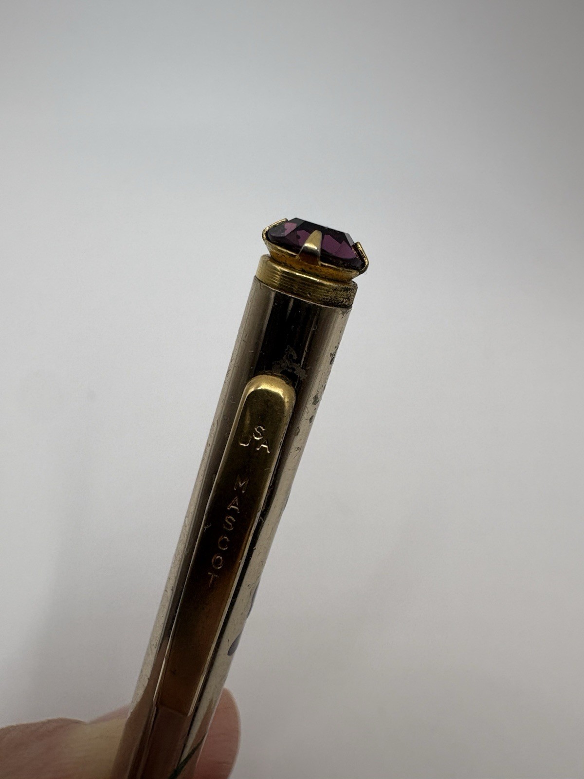 Vintage Mascot USA Mechanical Pencil Purple Gem Floral Hand Painted Works