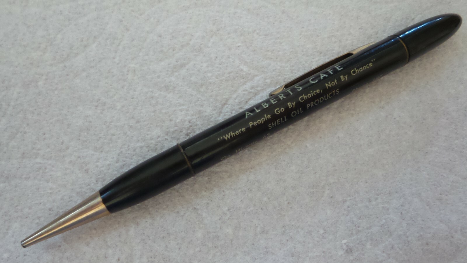 Antique Adv Mechanical PENCIL ALBERT’S CAFE, SHELL OIL Spring Valley, MN