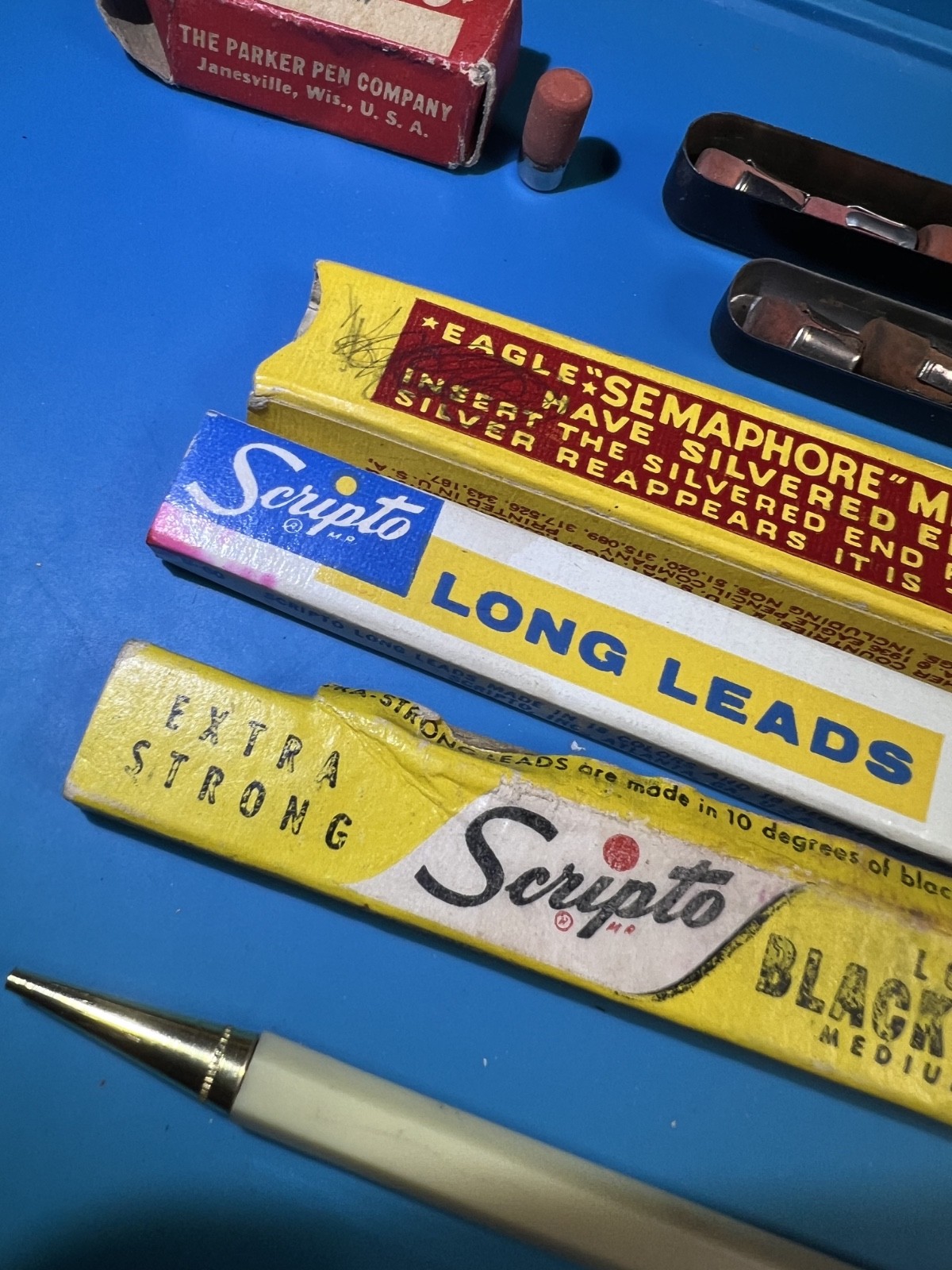 Vintage Mechanical Pencil Lead & Eraser Lot Scripto Sheaffer Parker Eagle