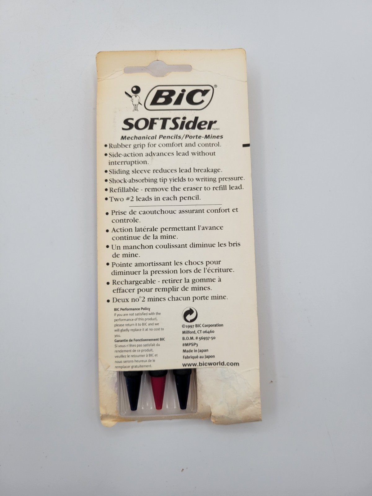 Bic Soft Sider Mechanical Pencils #2 0.5mm Pack Of 3 1997 NOS Damaged Packaging