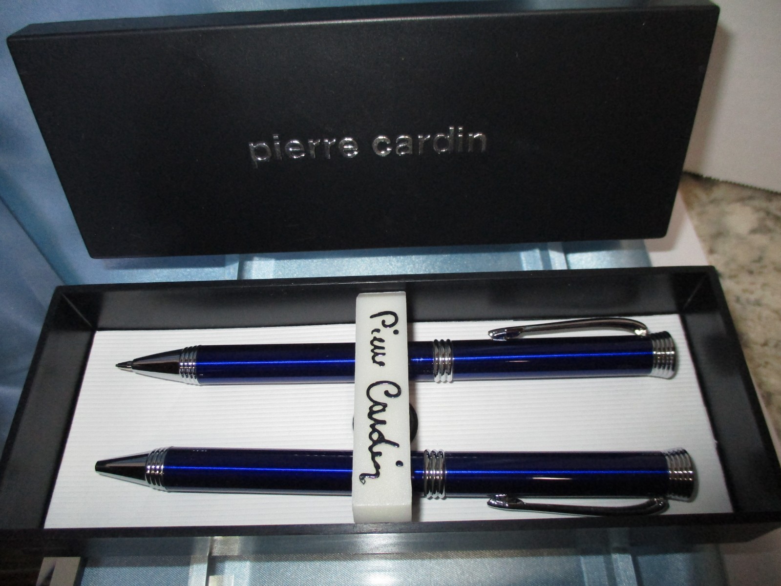 Pierre Cardin Pen & Mechanical Pencil Set Never Used Cobalt Blue/Silver New