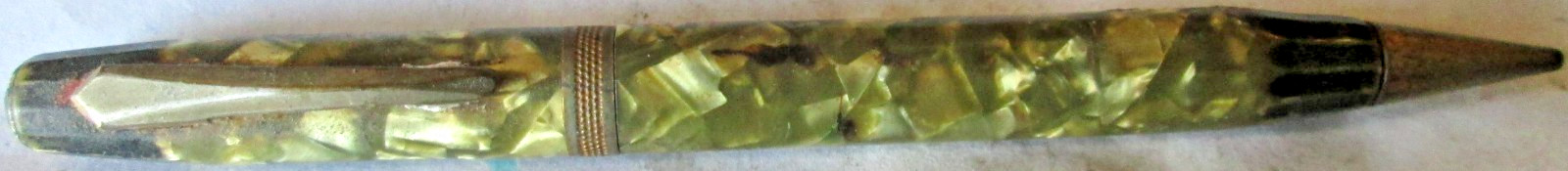 VINTAGE GREEN CELLULOID MECHANICAL PENCIL, UNBRANDED, NO LEAD OR ERASER, USED