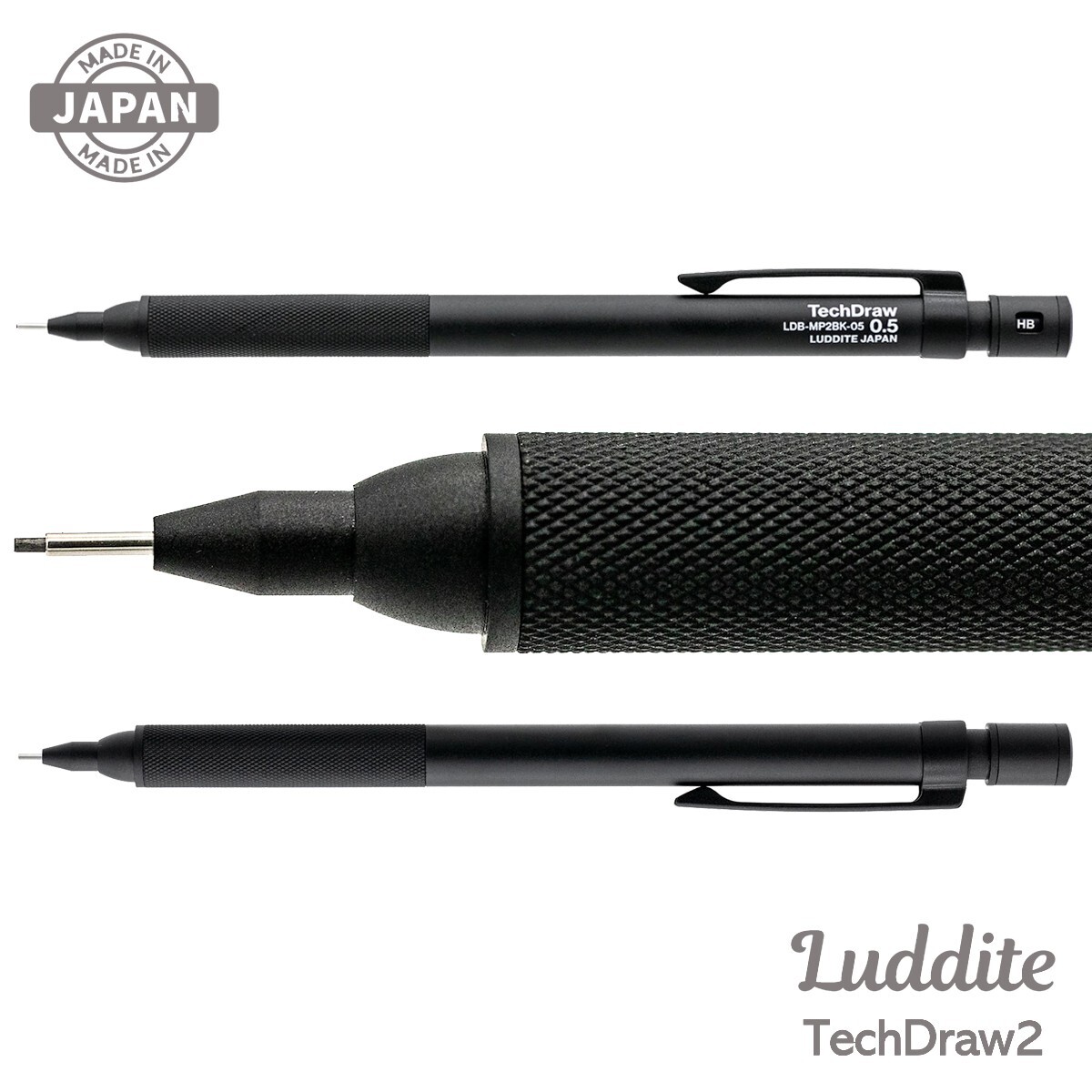 LUDDITE TechDraw2 Aluminum Drafting Mechanical Pencil 0.5 mm Black Made in Japan