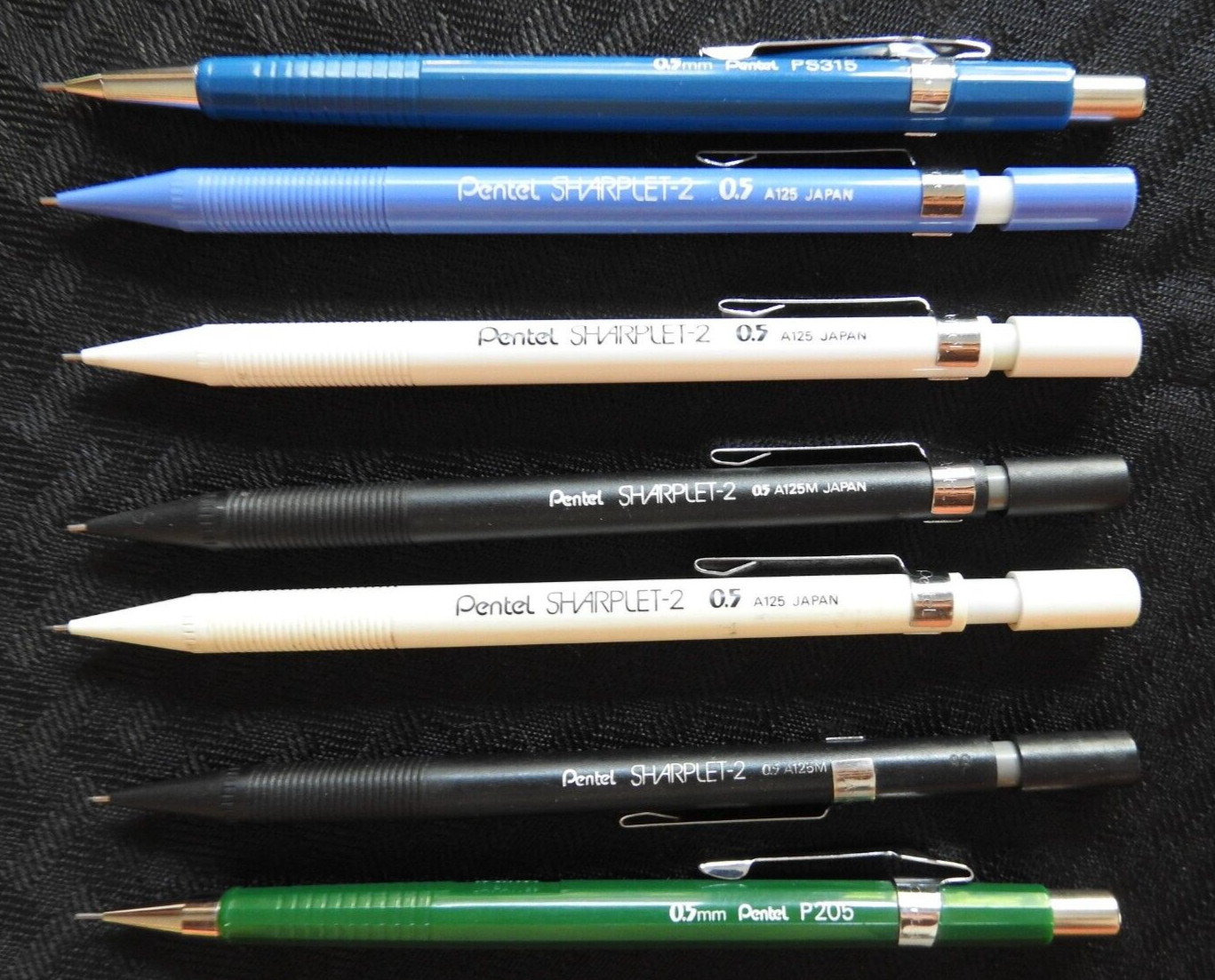 (7) Vintage Pentel Mechanical Pencils SHARPLET-2 P205 PS315 .5 mm Japan RARE SET