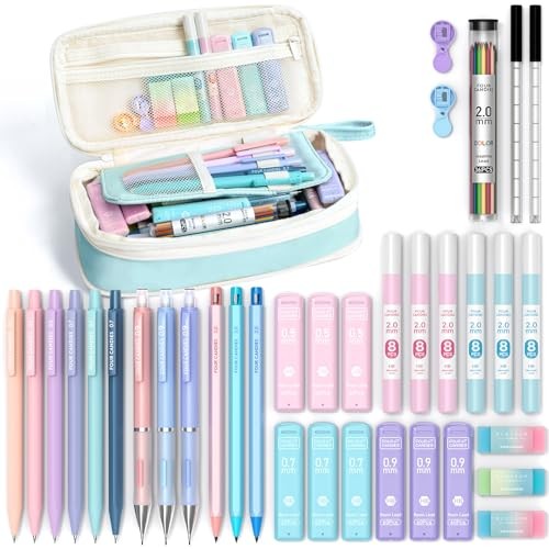 36PCS Aesthetic School Supplies, Mechanical Pencil Set 0.5mm, 0.7mm, Blue