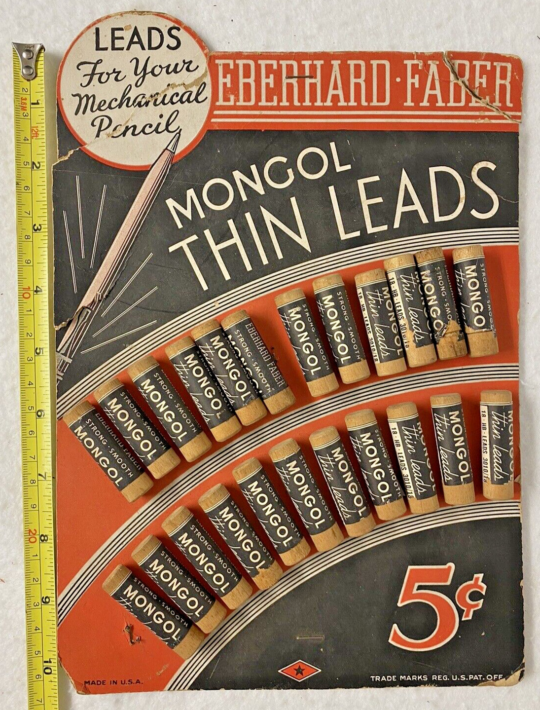 VINTAGE MECHANICAL PENCIL MONGOL THIN LEAD AD CARD,GENERAL STORE,WOOD VIALS,GIFT
