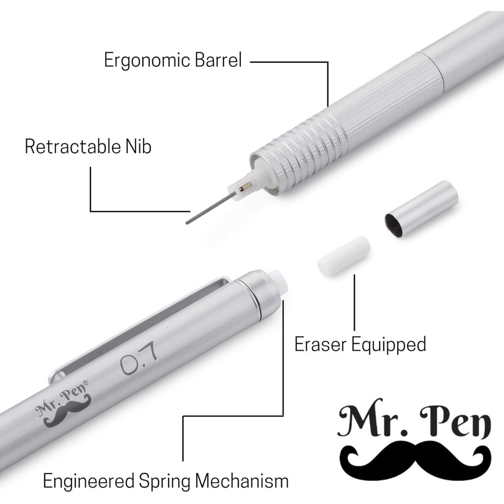 0.7mm Mechanical Pencil Set with Metal Case Professional Drawing Sketching Art