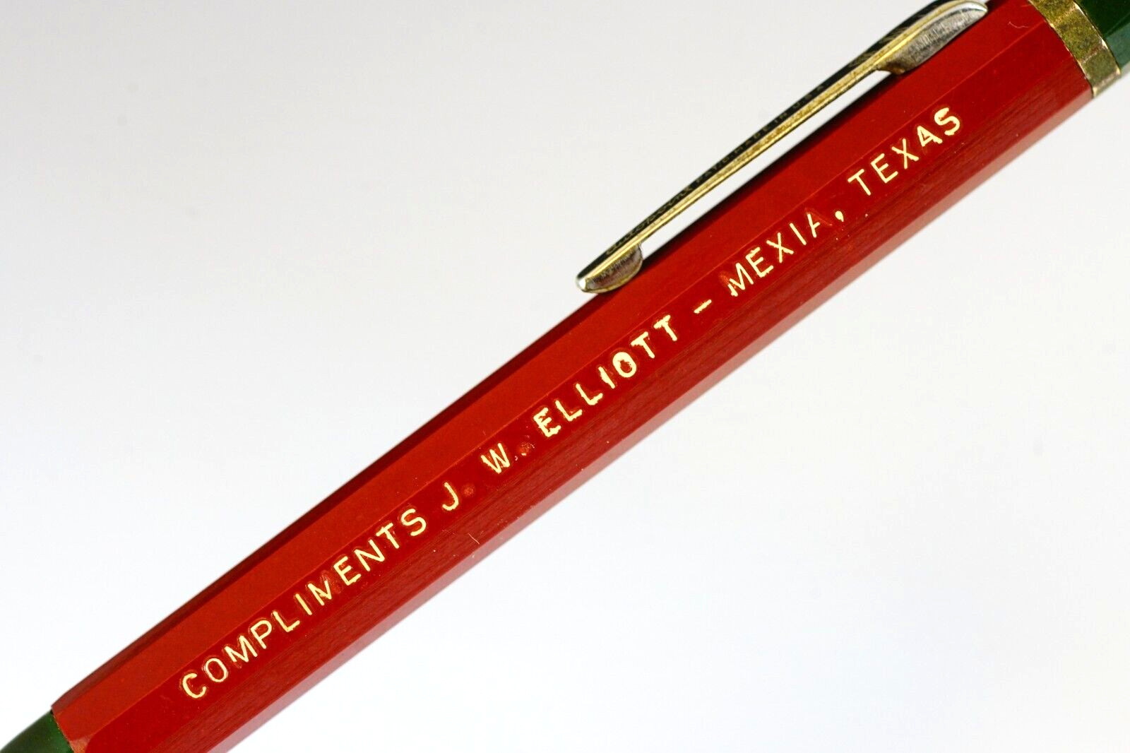 Mexia Texas JW Elliot AUTOPOINT Green & Maroon Real Thin Lead Mechanical Pencil