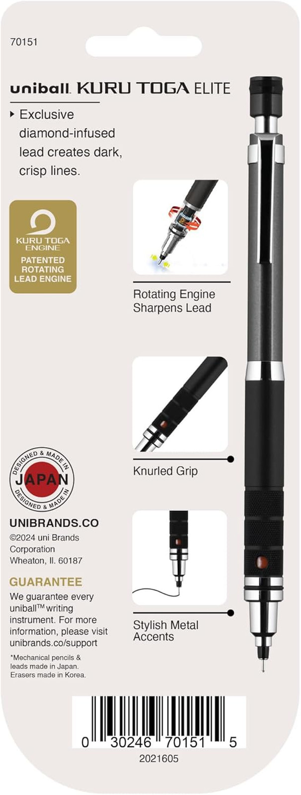 Uniball Kuru Toga Elite Mechanical Pencil Starter Kit, 0.5Mm, HB #2, Gun Metal B