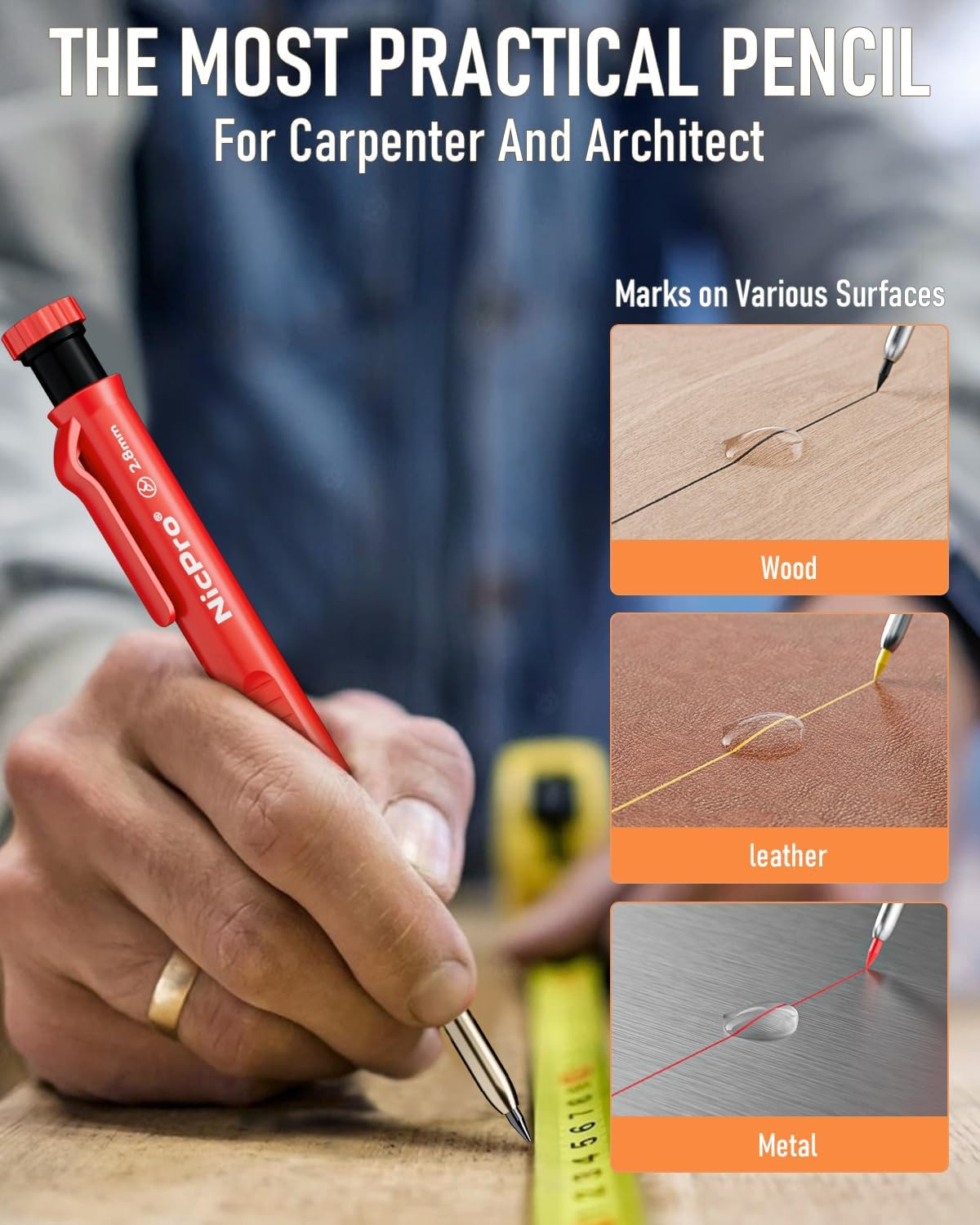11 Pack Carpenter Pencil Set with Sharpener, Mechanical Carpenter Pencils with 4