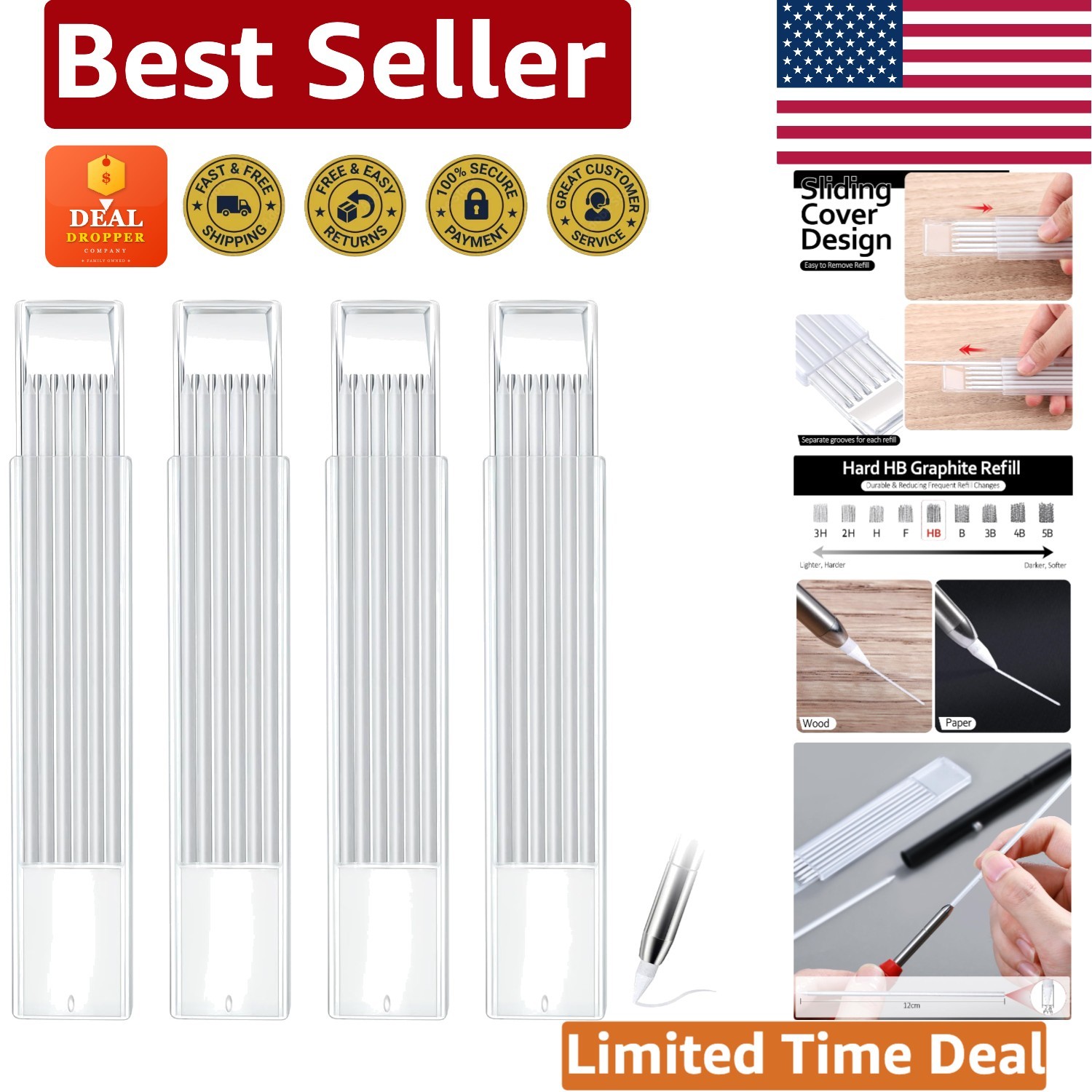 24 Pieces 2.8mm HB Waterproof Graphite Pencil Refills for Woodworking & Drawing