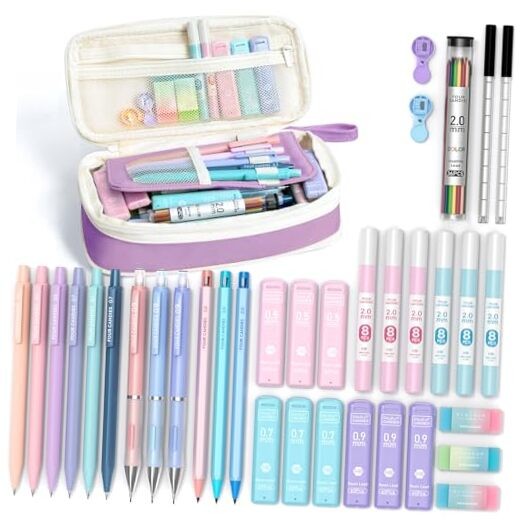 36PCS Aesthetic School Supplies, Mechanical Pencil Set 0.5mm, 0.7mm, Purple