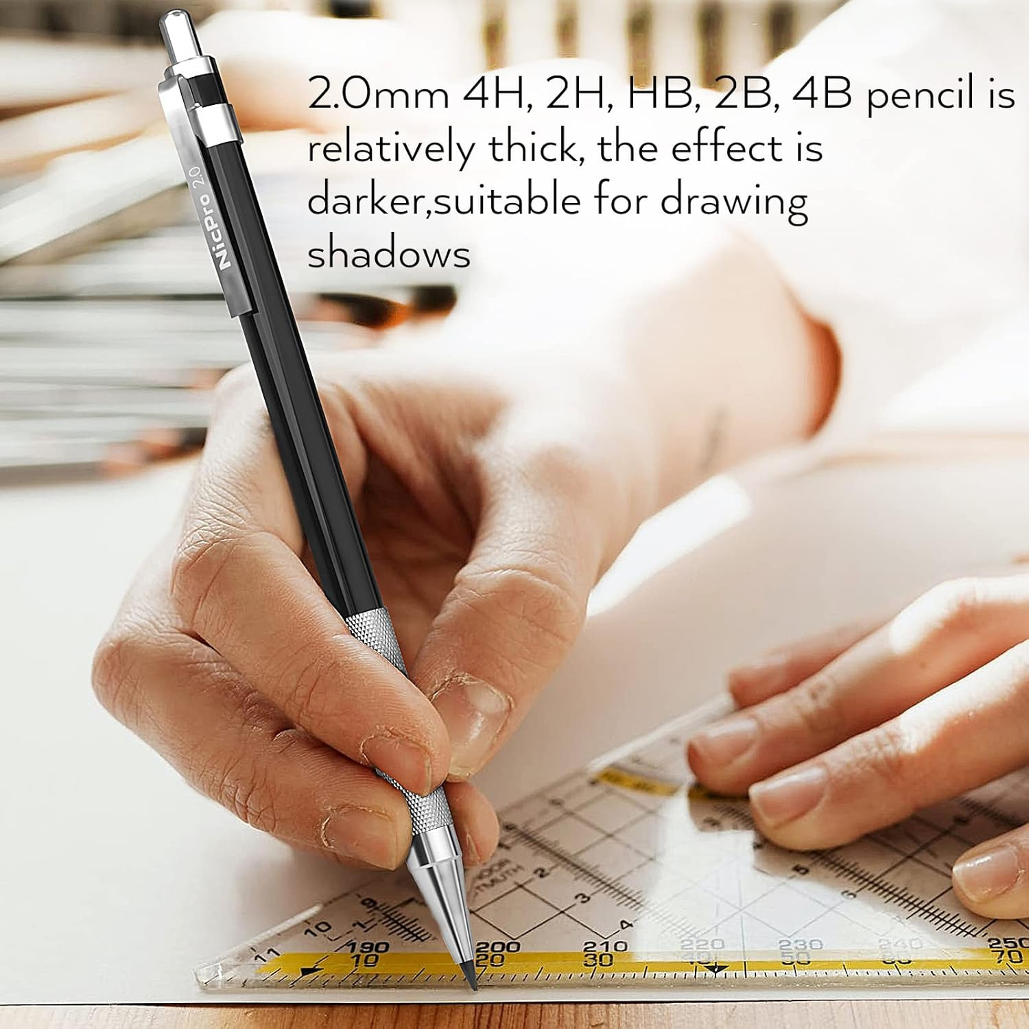 17PCS Metal 2Mm Mechanical Pencil Set in Leather Case, 5 PCS 2.0 Mm Lead Pencil