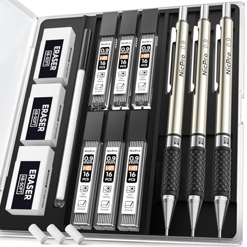 0.9 mm Art Mechanical Pencil Set in Storage Case, 3 PCS Metal 3 Pack (0.9mm)