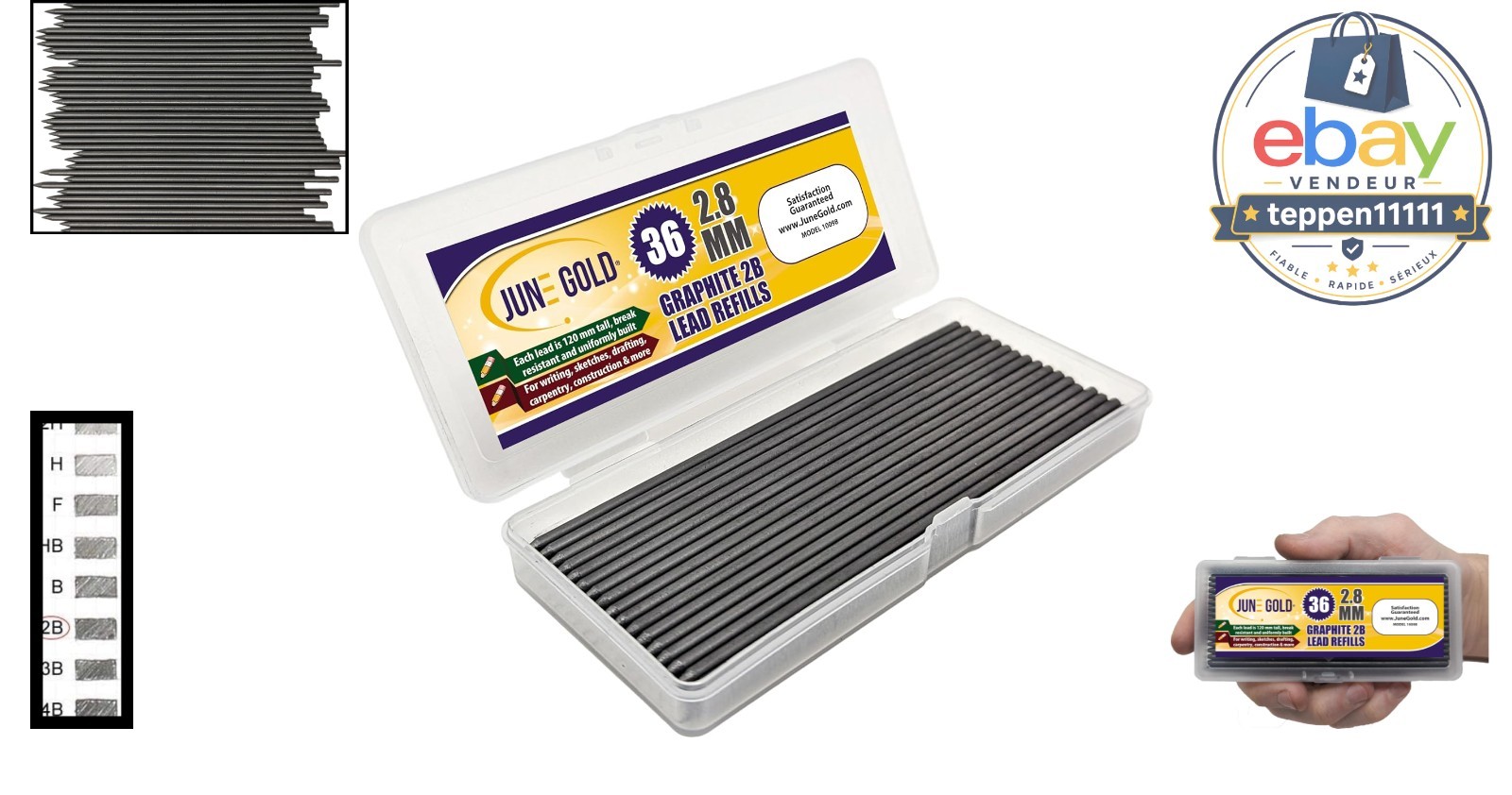 8 mm 2B Lead Refills, 36 Count, Break Resistant, Mechanical Pencil