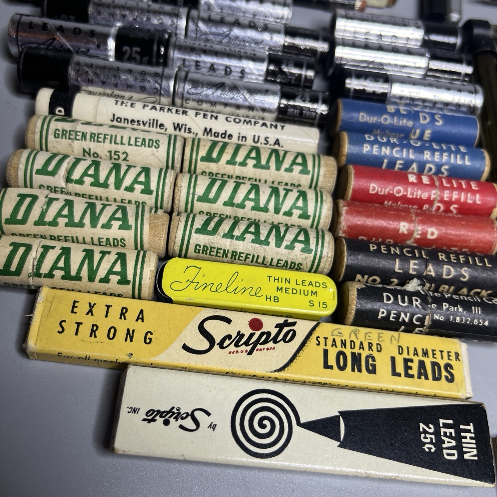 Lot of Vintage Drawing Art Leads Brushes Berol Faber Falcon Ruler Scripto Diana