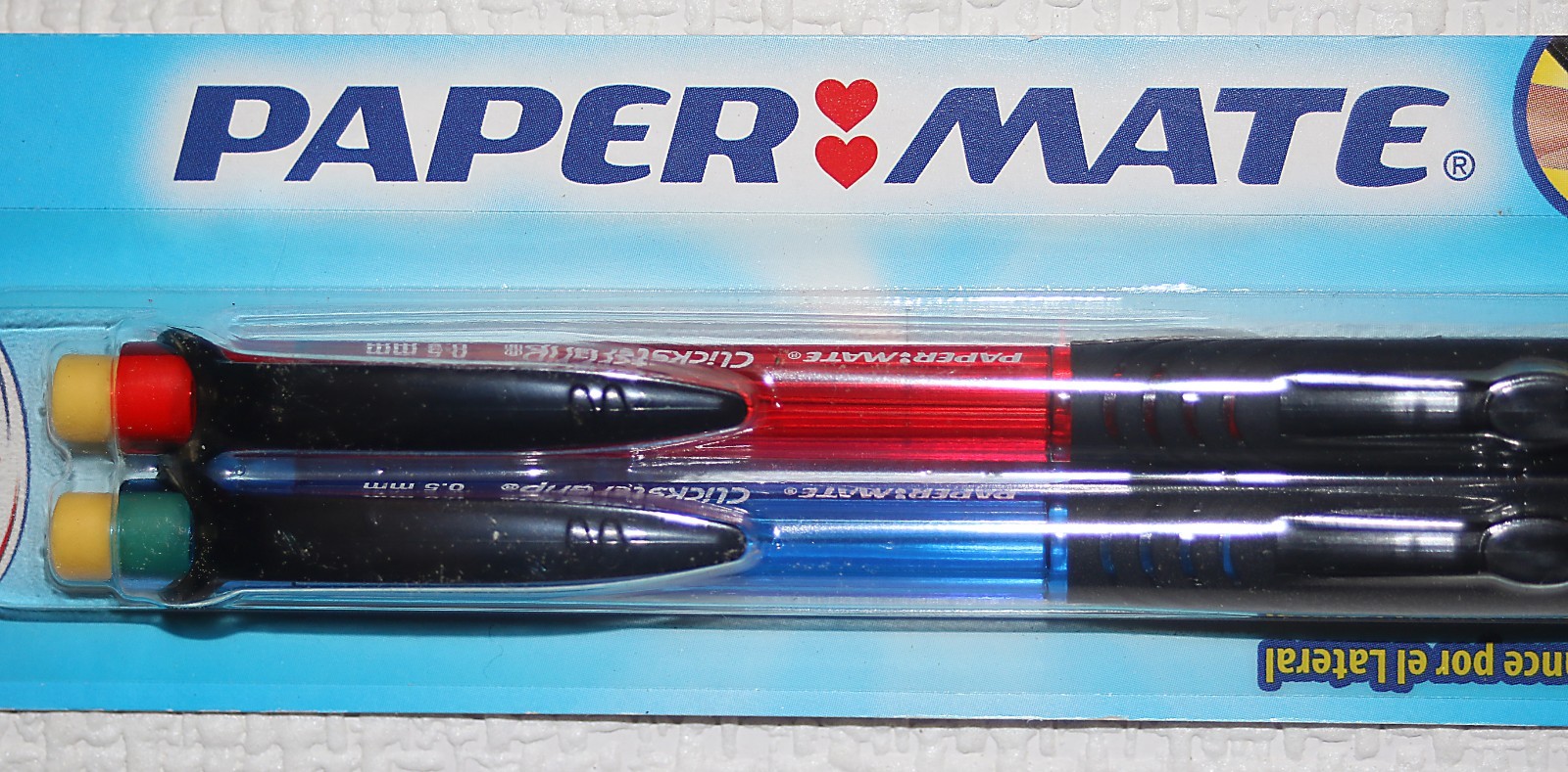 PAPER MATE Vintage Clickster Grip Mechanical Pencils 0.5mm Red Blue 2-Pack NOS