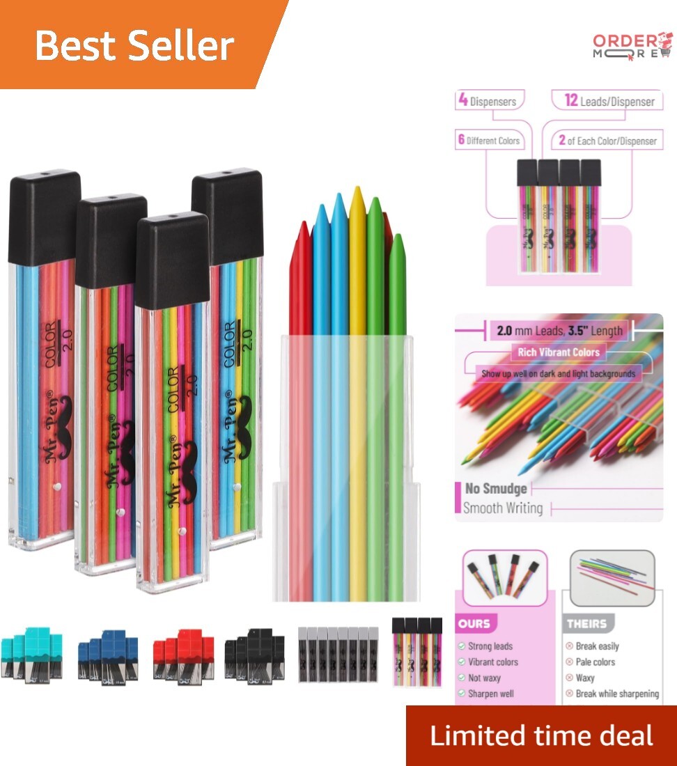 Compact 2mm Lead Sets – 48 Refills in Colorful Dispensers for Easy Access