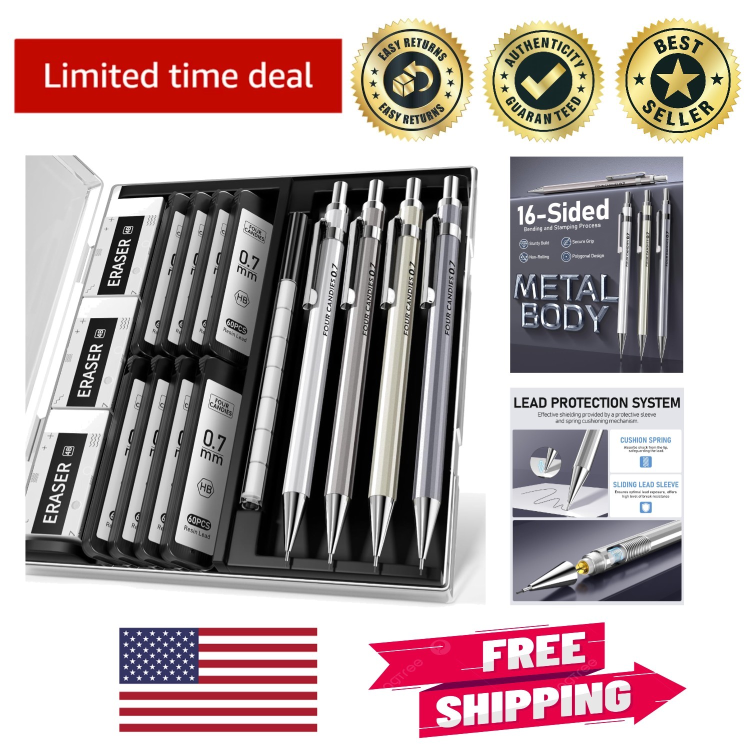 All-in-One 0.7mm Mechanical Pencil Kit with Case – Perfect for Writing & Drawing