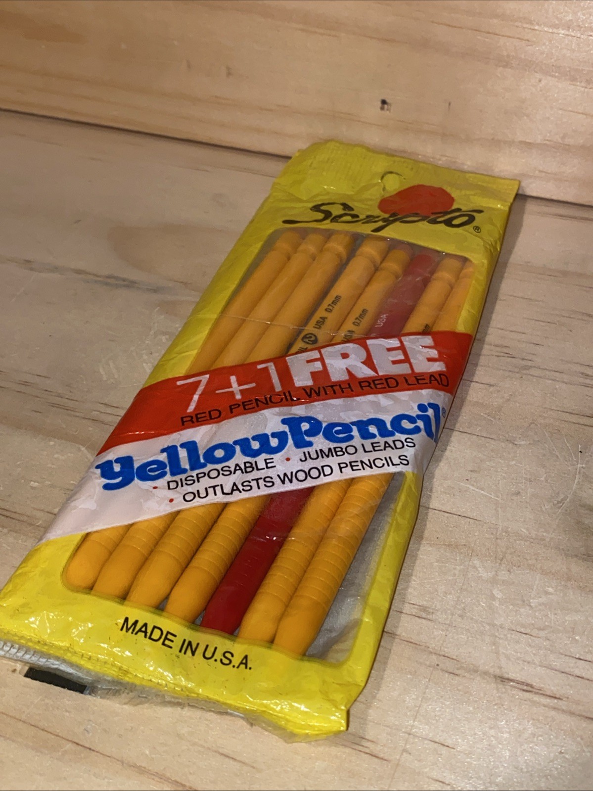 Vintage Scripto Mechanical Pencils 7 Yellow Pencils 1 Red With Red Lead 1987 USA