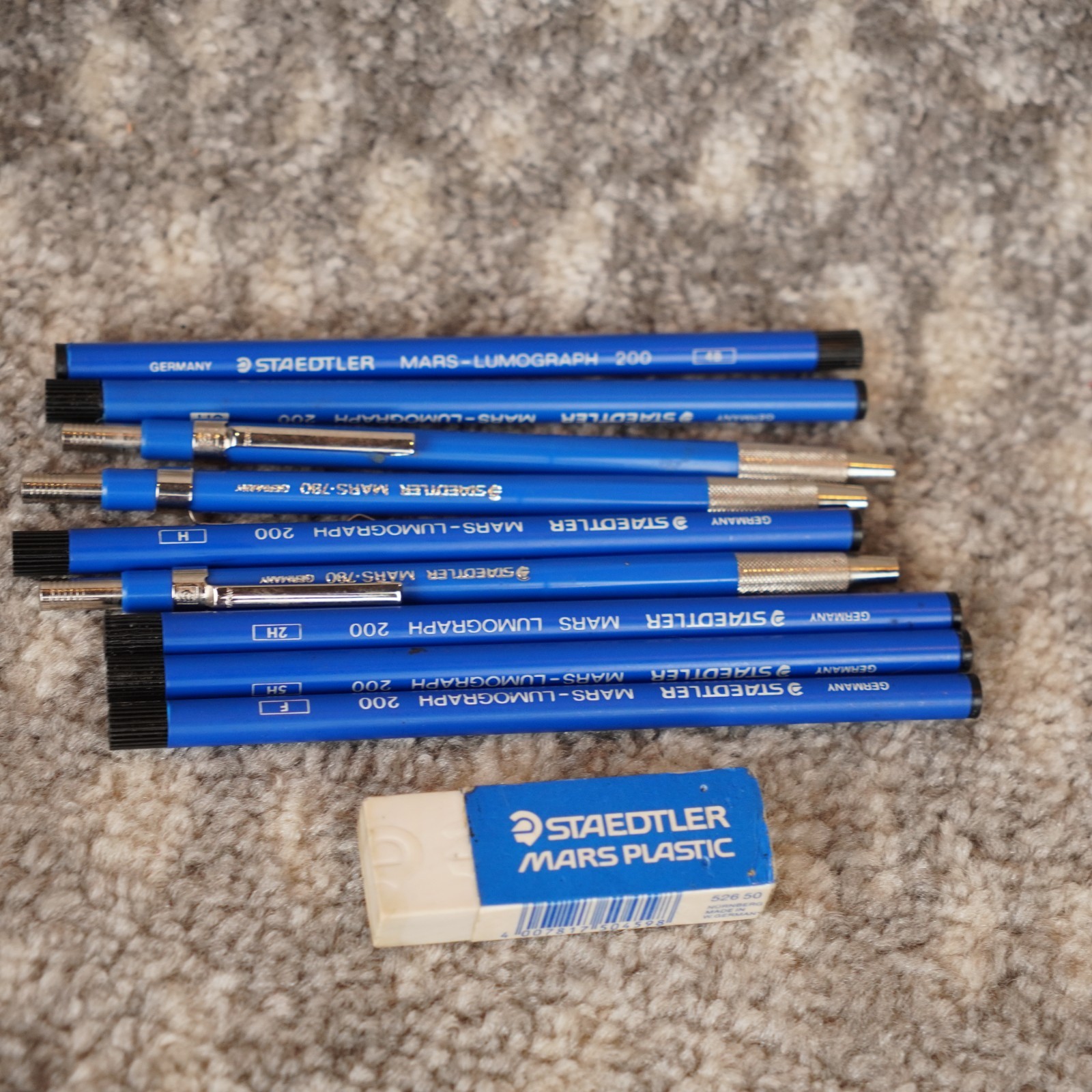 Lot Of 3 Vintage Staedtler Mars 780 Drafting Pencil With 10 Pencil Leads &Eraser