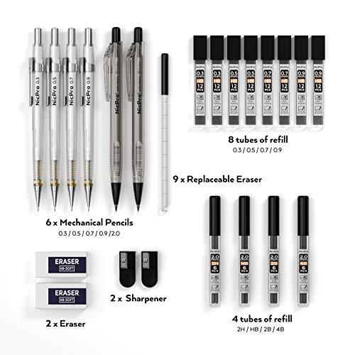 6 PCS Art Mechanical Pencils Set with Case, Drafting Pencil 0.3 & 0.5 & 0.7 &