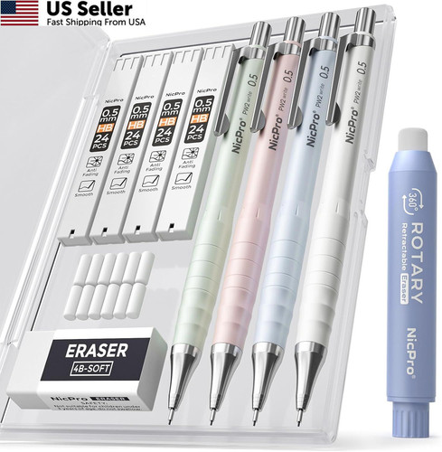 Nicpro Cute Mechanical Pencil Set, 4PCS 0.5mm Pastel Drafting Pencils