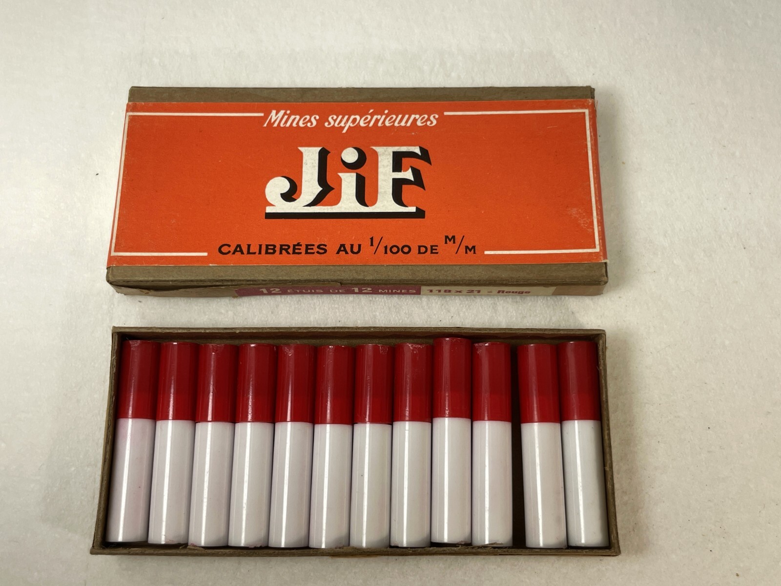 Vintage WATERMAN JIF Mech. Pencil Leads ~ 12 tubes RED .046″ ~ Box w/Contents