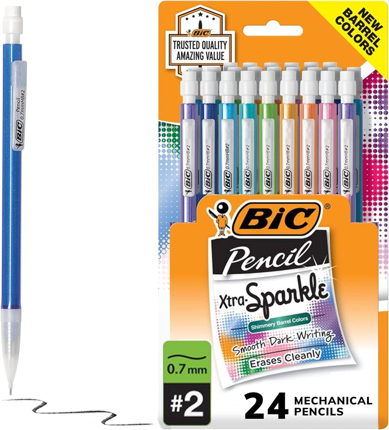 Cute 24-Count Xtra-Sparkle Mechanical Pencils with Erasers – For School & Office