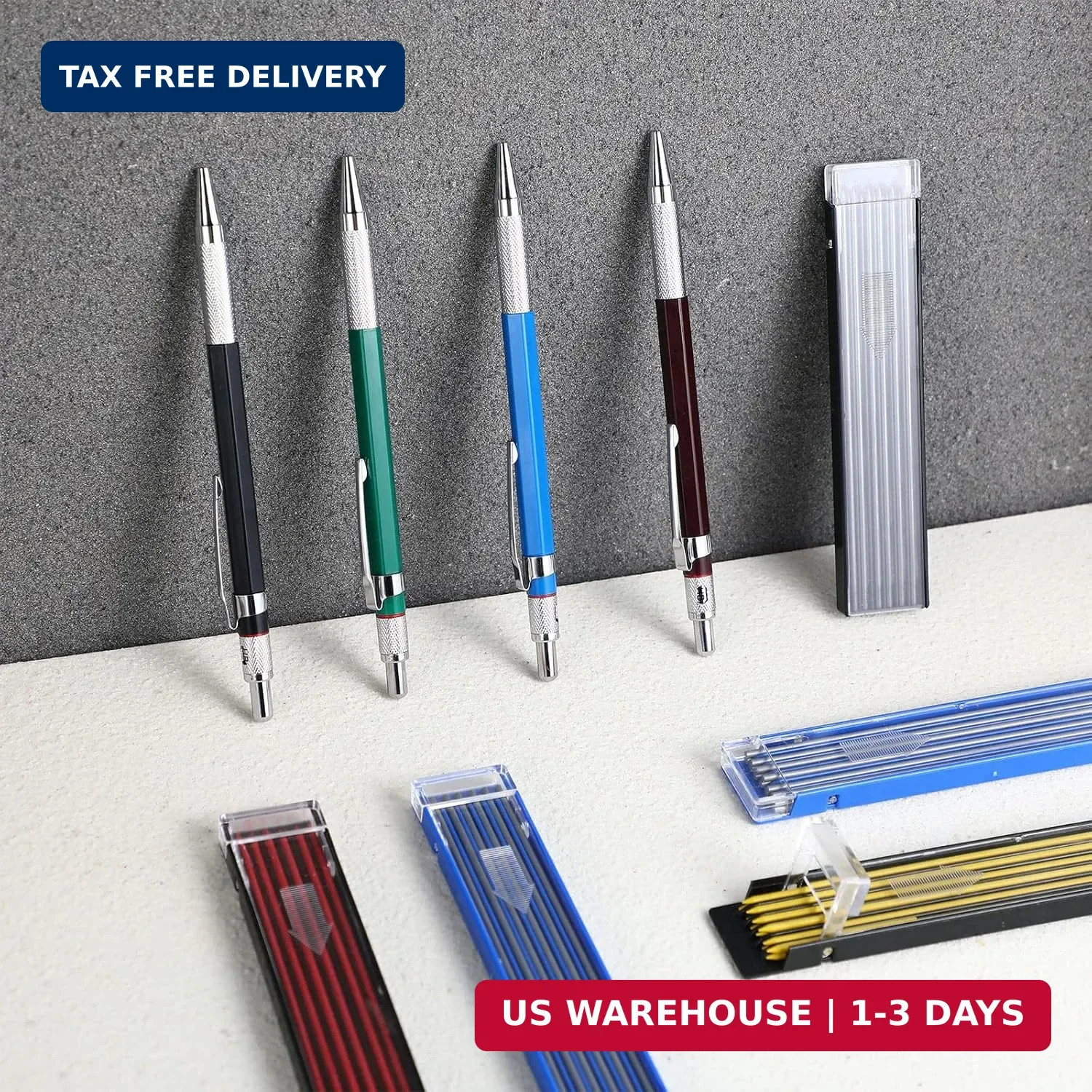 Nezyo 4 Pieces Welder Pencil with 60 Pieces Round Refills Mechanical Pencil Meta