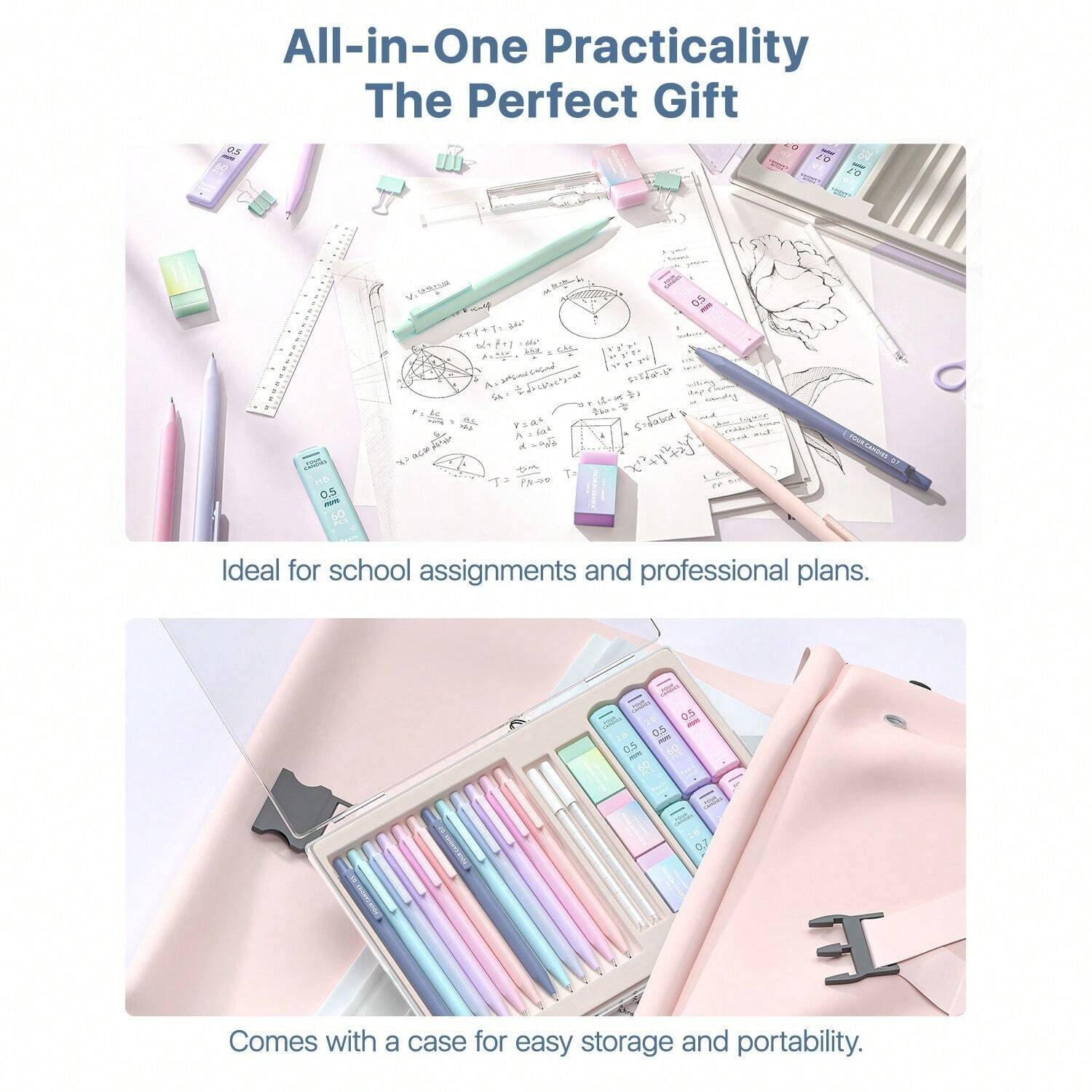 Chic Cute Pastel Mechanical Pencil Set Aesthetic School Writing Kit For Girls
