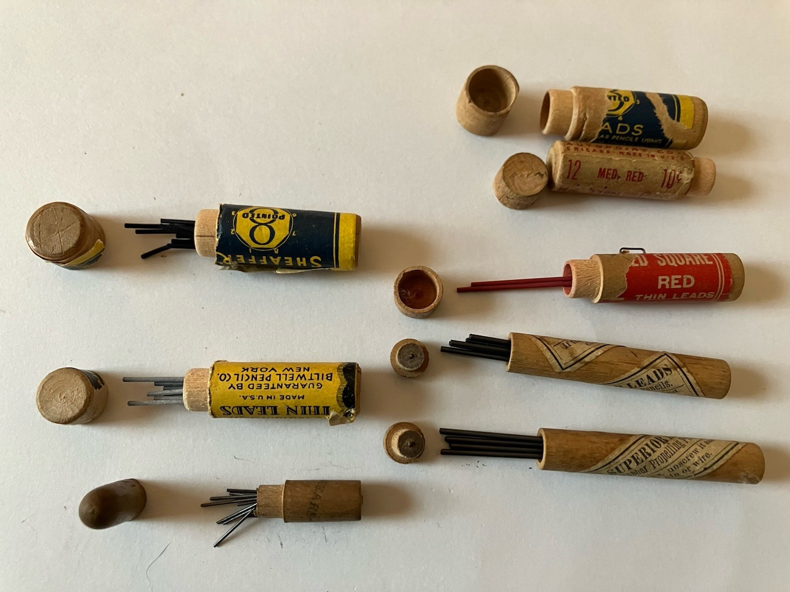 Vintage Lot 8 Mechnical Pencil Leads Wood Wooden Tubes w/ Some Leads